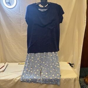 Croft & Barrow Womens 2 Pc Blue Floral Daisy Pajama Lounge Set 2XL